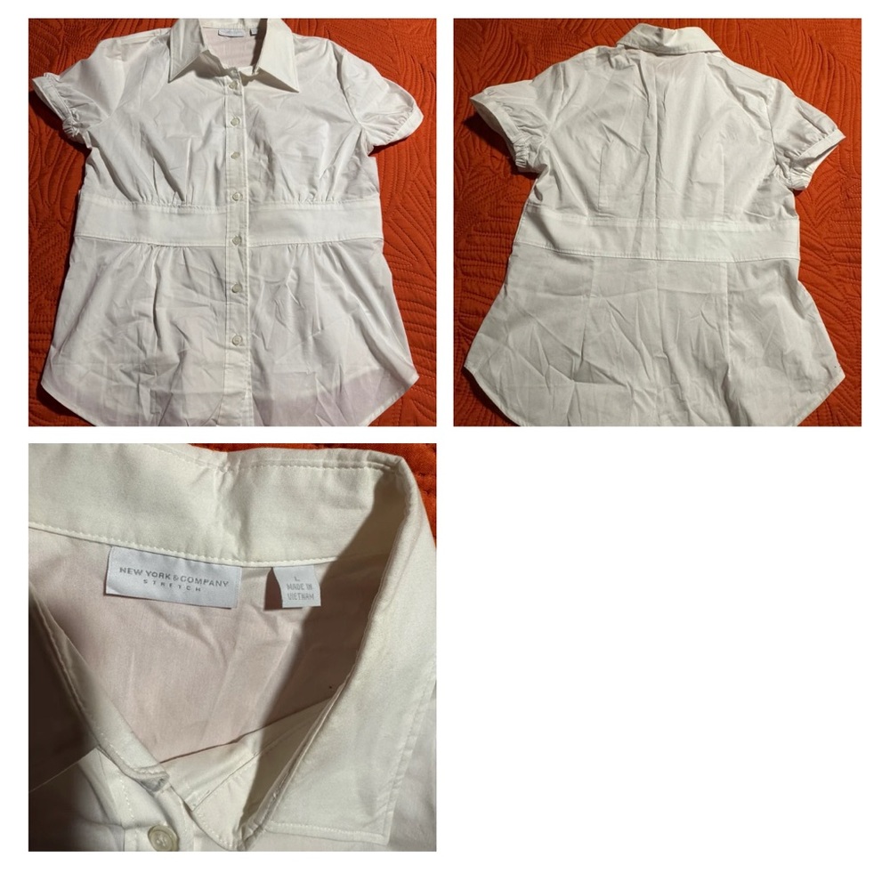 New York & Company White woman Button-Up Blouse dress shirt top
